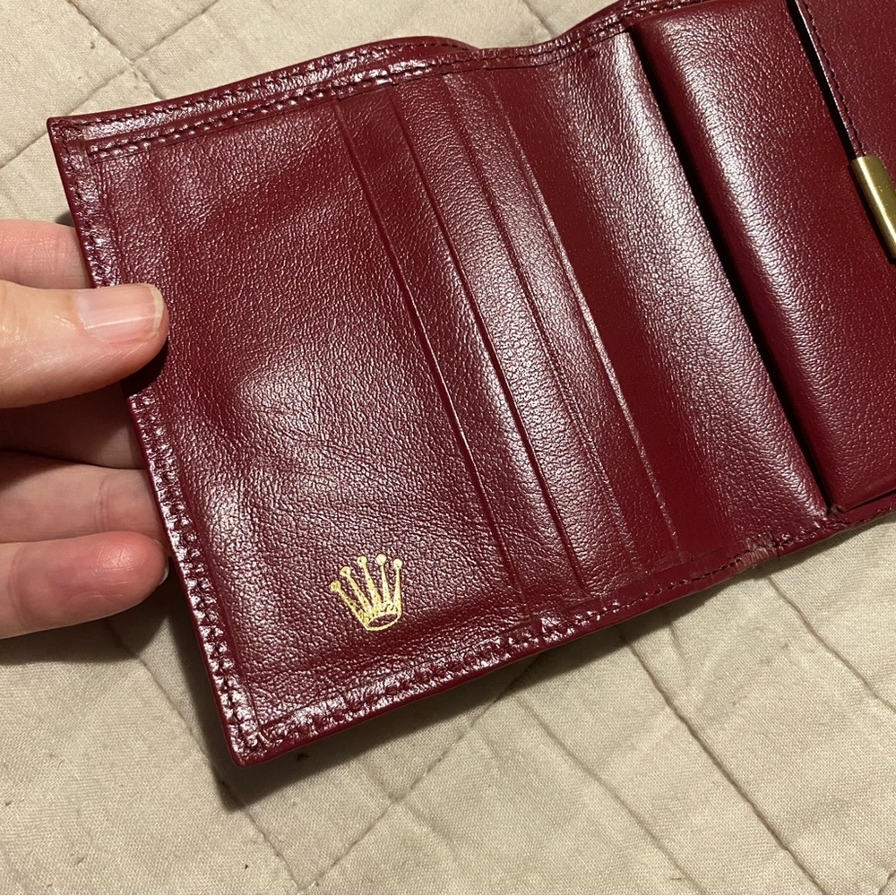 ROLEX watches vintage red leather bifold wallet snap close